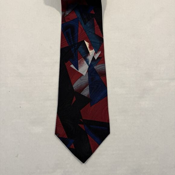 Camden Court Necktie Black Blue Red Geometric Abstract Art Deco Tie Polyester - Picture 2 of 8